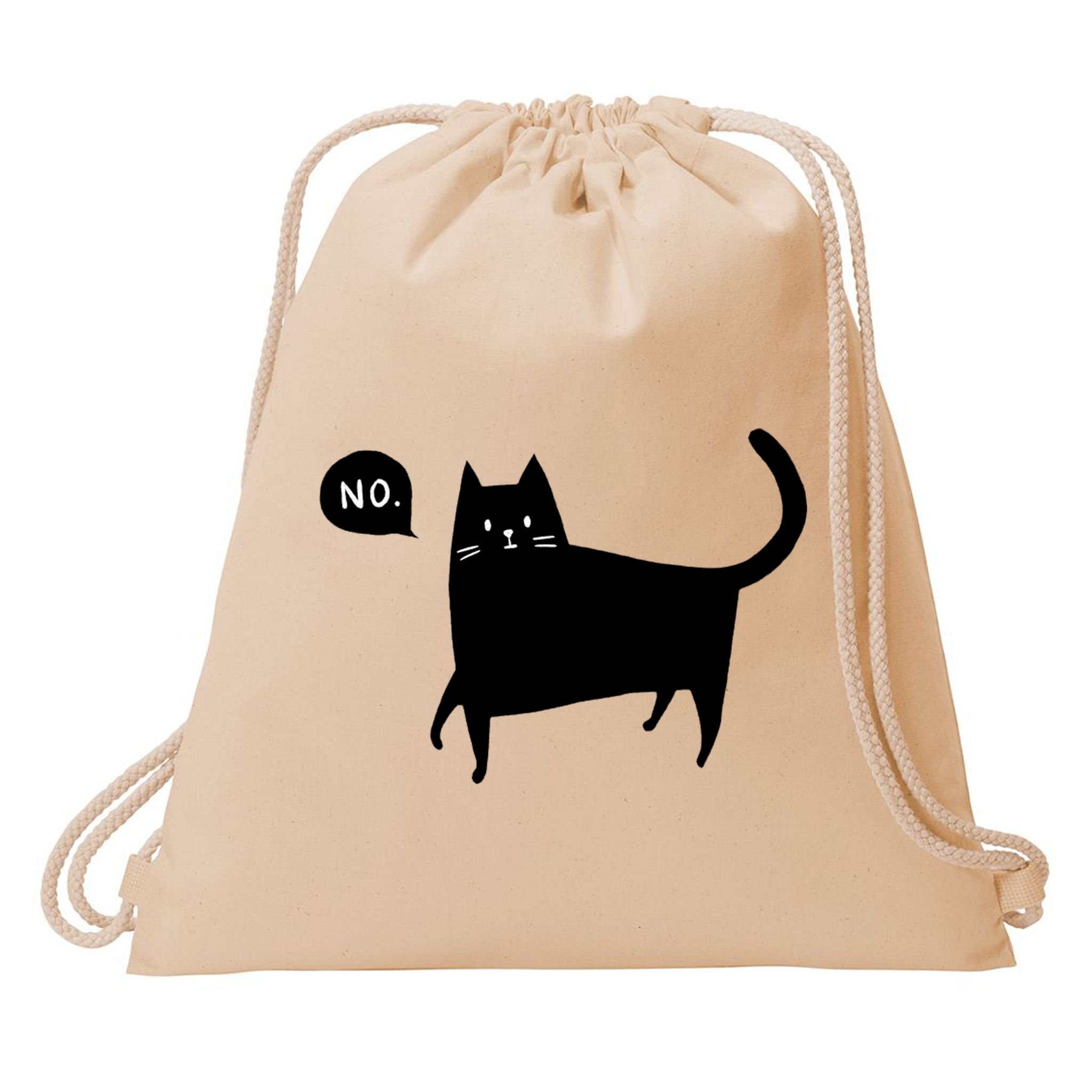 No Funny Black Cat Drawstring Bag