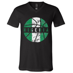 Nigeria Flag Basketball Nigeria Team Fan Lover V-Neck T-Shirt