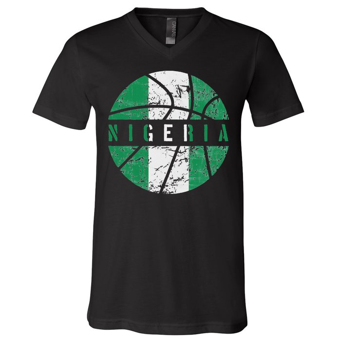 Nigeria Flag Basketball Nigeria Team Fan Lover V-Neck T-Shirt