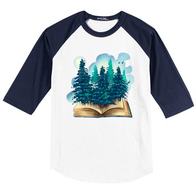 Nature Forest Book Baseball Sleeve Shirt