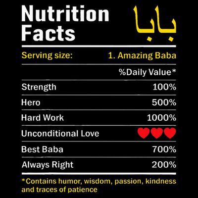 Nutrition Facts Baba Persian Grandfather Grandpa Grandad T-Shirt