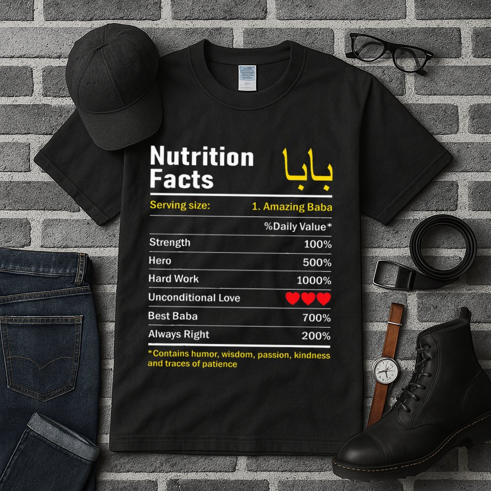 Nutrition Facts Baba Persian Grandfather Grandpa Grandad Tall T-Shirt