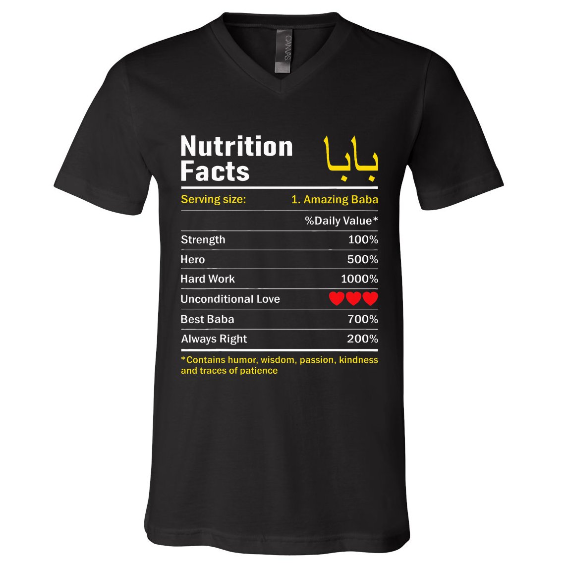 Nutrition Facts Baba Persian Grandfather Grandpa Grandad V-Neck T-Shirt