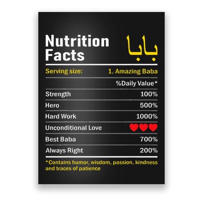 Nutrition Facts Baba Persian Grandfather Grandpa Grandad Poster