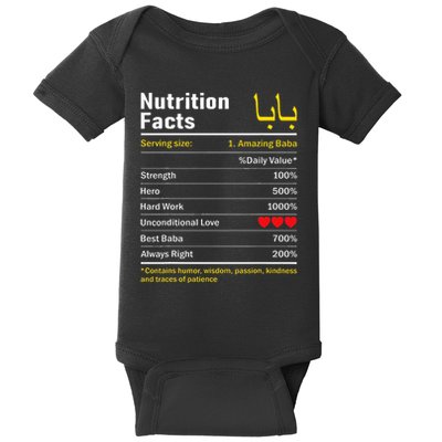 Nutrition Facts Baba Persian Grandfather Grandpa Grandad Baby Bodysuit
