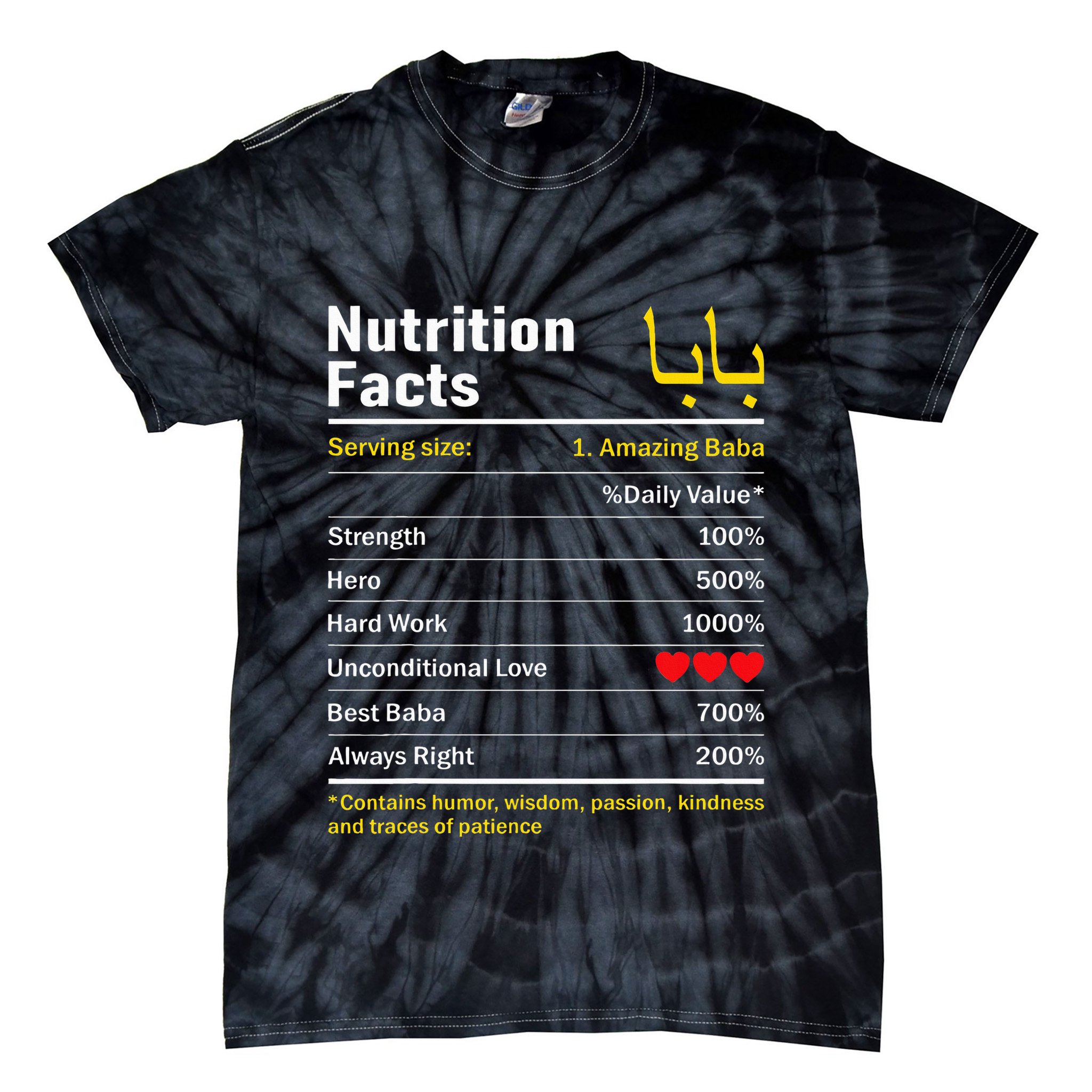 Nutrition Facts Baba Persian Grandfather Grandpa Grandad Tie-Dye T-Shirt