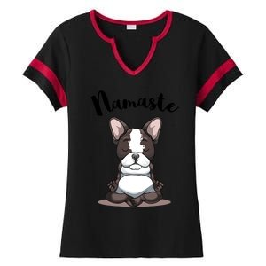 Namaste French Bulldog Yoga Design Dog Lover Frenchie Yoga Gift Ladies Halftime Notch Neck Tee