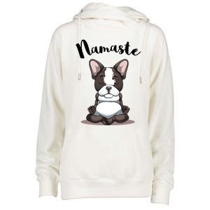 Namaste French Bulldog Yoga Design Dog Lover Frenchie Yoga Gift Womens Funnel Neck Pullover Hood