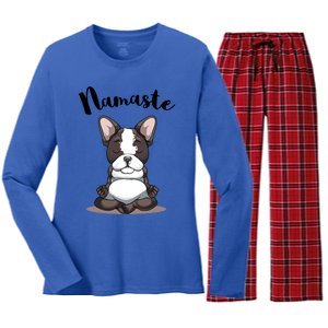 Namaste French Bulldog Yoga Design Dog Lover Frenchie Yoga Gift Women's Long Sleeve Flannel Pajama Set 