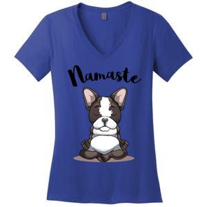 Namaste French Bulldog Yoga Design Dog Lover Frenchie Yoga Gift Women's V-Neck T-Shirt