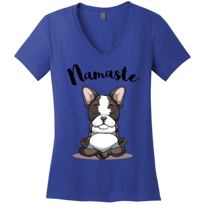 Namaste French Bulldog Yoga Design Dog Lover Frenchie Yoga Gift Women's V-Neck T-Shirt