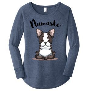 Namaste French Bulldog Yoga Design Dog Lover Frenchie Yoga Gift Women's Perfect Tri Tunic Long Sleeve Shirt