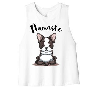 Namaste French Bulldog Yoga Design Dog Lover Frenchie Yoga Gift Women's Racerback Cropped Tank