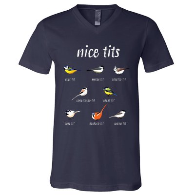 Nicetits Funny Bird Watching Gift Birder Dad V-Neck T-Shirt