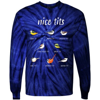 Nicetits Funny Bird Watching Gift Birder Dad Tie-Dye Long Sleeve Shirt