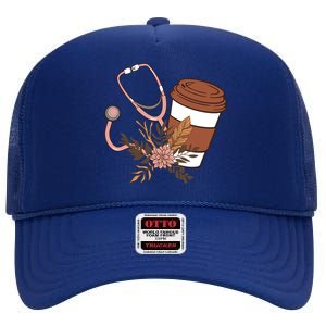 Nurse Fuel Coffee Caffeine Stethoscope Nursing Student Life Gift High Crown Mesh Back Trucker Hat