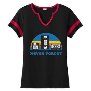 Never Forget Cassette Tape Vhs Gamer Old School Ladies Halftime Notch Neck Tee