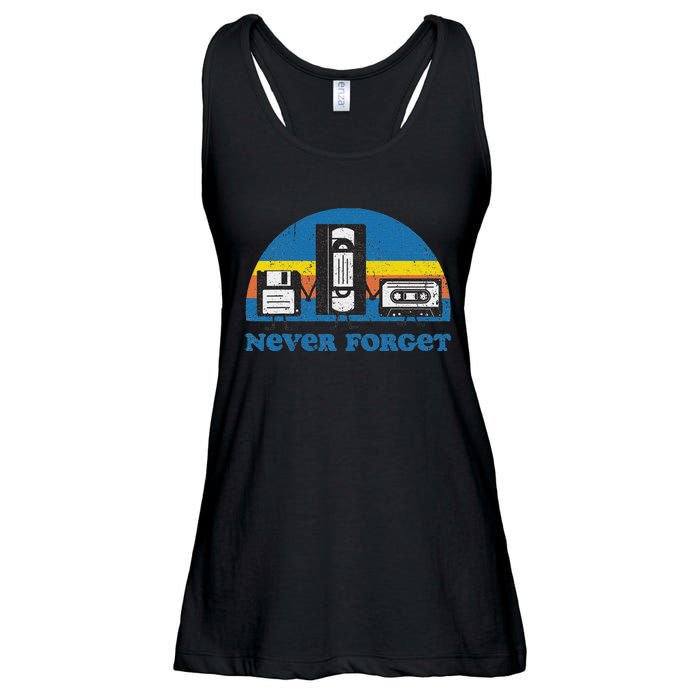 Never Forget Cassette Tape Vhs Gamer Old School Ladies Essential Flowy Tank