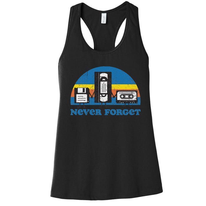 Never Forget Cassette Tape Vhs Gamer Old School Women's Racerback Tank