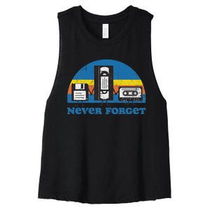 Never Forget Cassette Tape Vhs Gamer Old School Women's Racerback Cropped Tank