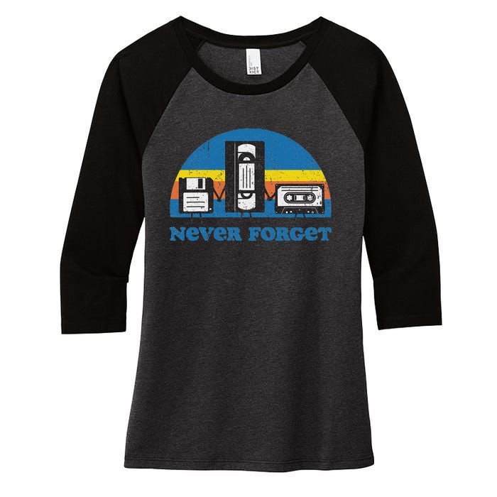 Never Forget Cassette Tape Vhs Gamer Old School Women's Tri-Blend 3/4-Sleeve Raglan Shirt