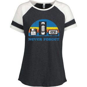 Never Forget Cassette Tape Vhs Gamer Old School Enza Ladies Jersey Colorblock Tee