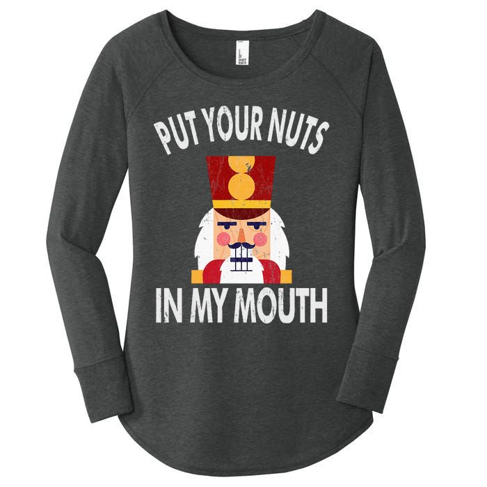 Naughty Funny Christmas Nutcracker Women's Perfect Tri Tunic Long Sleeve Shirt