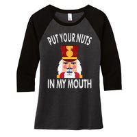 Naughty Funny Christmas Nutcracker Women's Tri-Blend 3/4-Sleeve Raglan Shirt