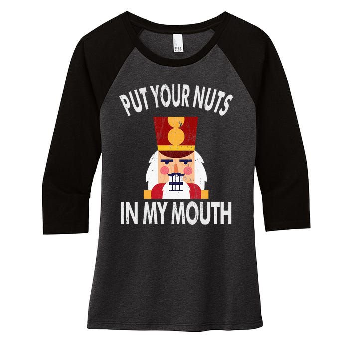 Naughty Funny Christmas Nutcracker Women's Tri-Blend 3/4-Sleeve Raglan Shirt