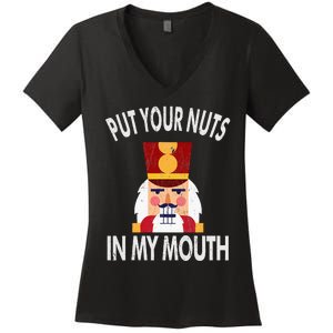 Naughty Funny Christmas Nutcracker Women's V-Neck T-Shirt