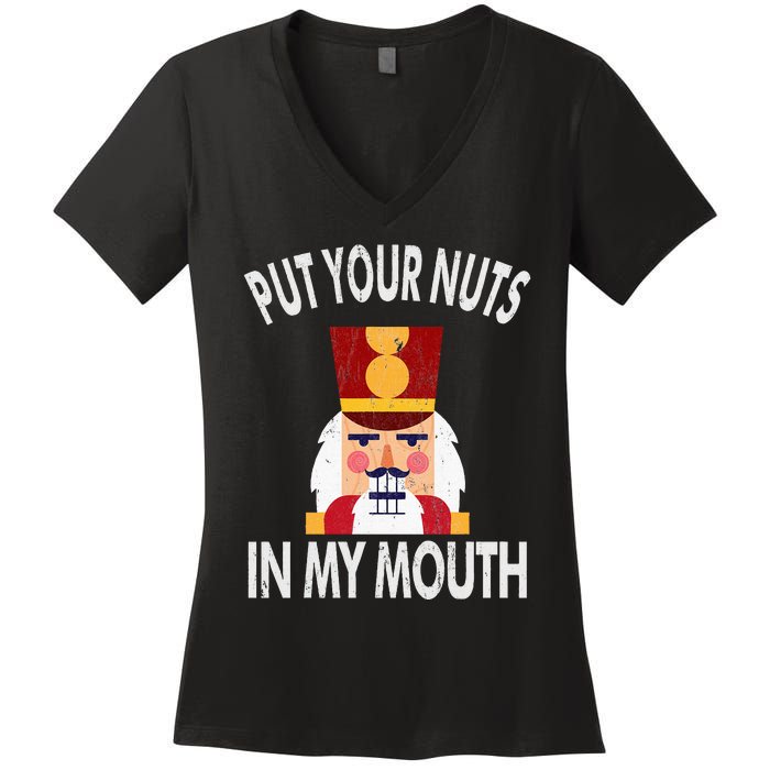 Naughty Funny Christmas Nutcracker Women's V-Neck T-Shirt