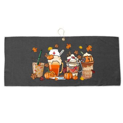 Nurse Fall Coffee Pumpkin Latte Thankful Nurse Thanksgiving Gift Large Microfiber Waffle Golf Towel