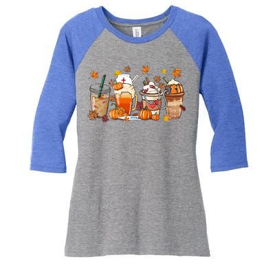 Nurse Fall Coffee Pumpkin Latte Thankful Nurse Thanksgiving Gift Women's Tri-Blend 3/4-Sleeve Raglan Shirt