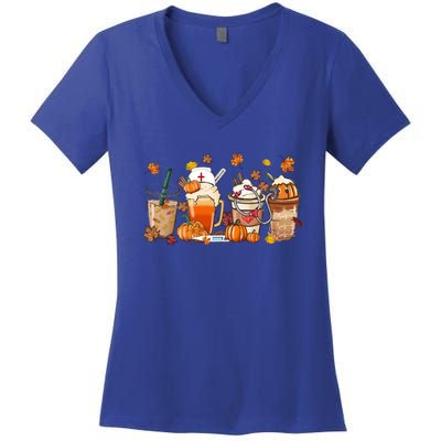 Nurse Fall Coffee Pumpkin Latte Thankful Nurse Thanksgiving Gift Women's V-Neck T-Shirt