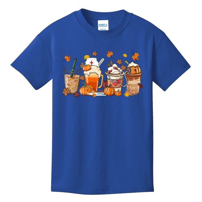 Nurse Fall Coffee Pumpkin Latte Thankful Nurse Thanksgiving Gift Kids T-Shirt