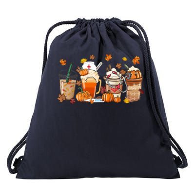 Nurse Fall Coffee Pumpkin Latte Thankful Nurse Thanksgiving Gift Drawstring Bag