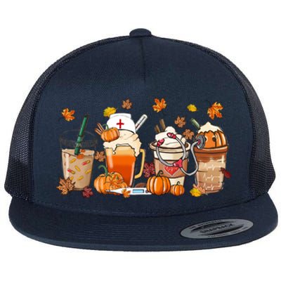 Nurse Fall Coffee Pumpkin Latte Thankful Nurse Thanksgiving Gift Flat Bill Trucker Hat