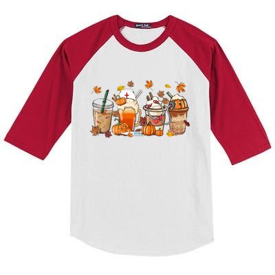 Nurse Fall Coffee Pumpkin Latte Thankful Nurse Thanksgiving Gift Kids Colorblock Raglan Jersey