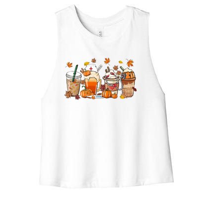 Nurse Fall Coffee Pumpkin Latte Thankful Nurse Thanksgiving Gift Women's Racerback Cropped Tank