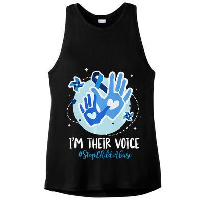 No For Child Abuse Excuse Prevention Month April Blue Ribbon Ladies PosiCharge Tri-Blend Wicking Tank