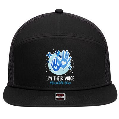 No For Child Abuse Excuse Prevention Month April Blue Ribbon 7 Panel Mesh Trucker Snapback Hat