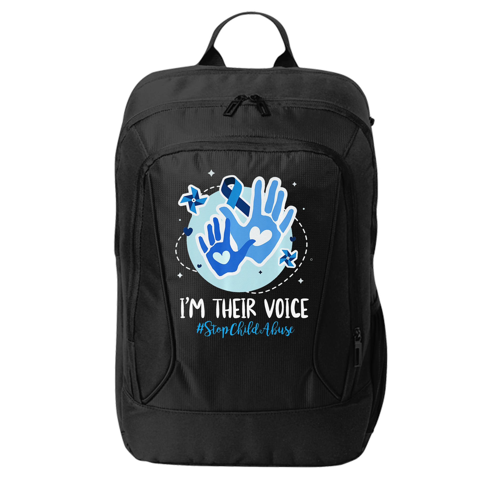 No For Child Abuse Excuse Prevention Month April Blue Ribbon City Backpack