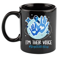 No For Child Abuse Excuse Prevention Month April Blue Ribbon 11oz C Handle Ceramic Mug