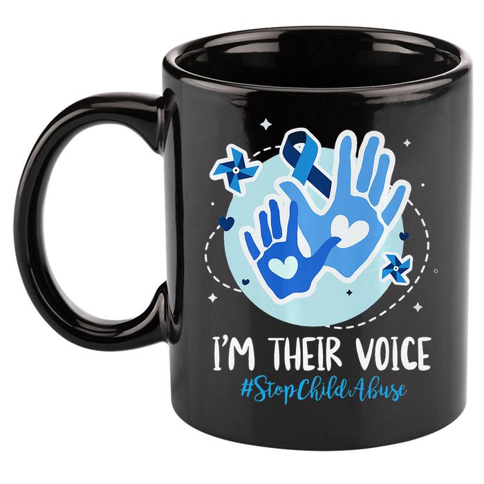 No For Child Abuse Excuse Prevention Month April Blue Ribbon 11oz C Handle Ceramic Mug