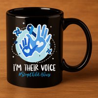 No For Child Abuse Excuse Prevention Month April Blue Ribbon 11oz C Handle Ceramic Mug
