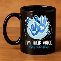 No For Child Abuse Excuse Prevention Month April Blue Ribbon 11oz C Handle Ceramic Mug