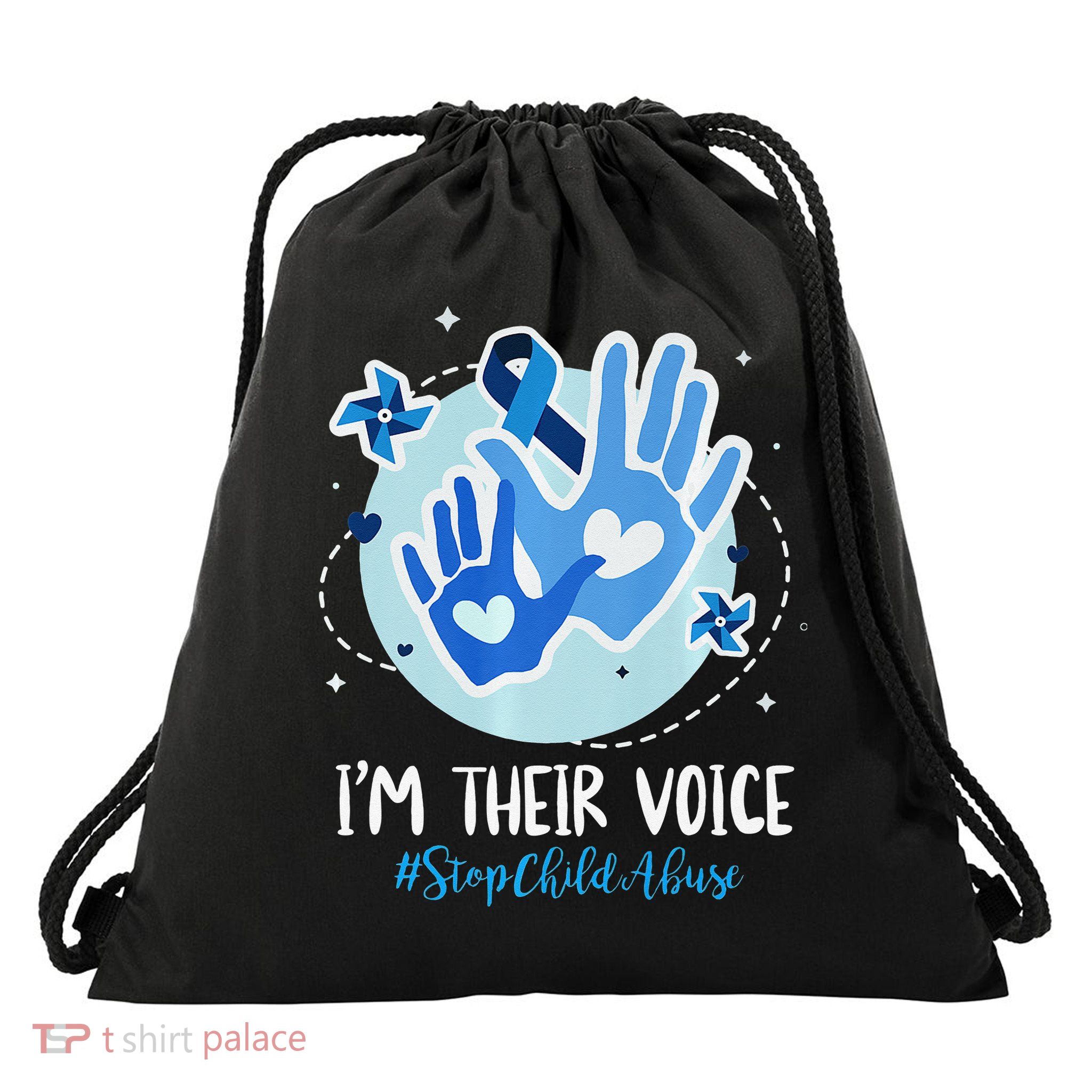 No For Child Abuse Excuse Prevention Month April Blue Ribbon Drawstring Bag
