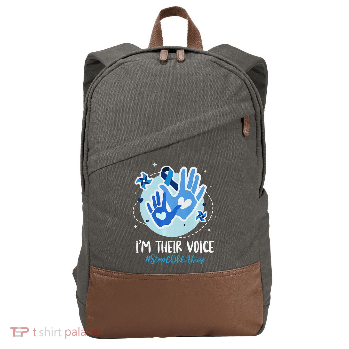 No For Child Abuse Excuse Prevention Month April Blue Ribbon Cotton Canvas Backpack