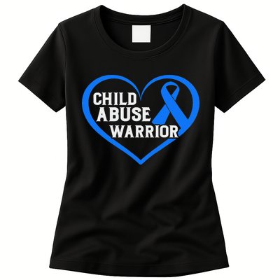 No For Child Abuse Excuse Prevention Month Blue Ribbon April Womens T-Shirt