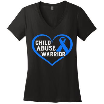 No For Child Abuse Excuse Prevention Month Blue Ribbon April Women's V-Neck T-Shirt